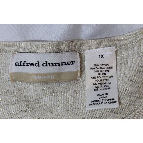 Alfred Dunner 2 in 1 Sweater Beige Gold Sequins Beaded Open Front Women's 1X - Picture 4 of 11